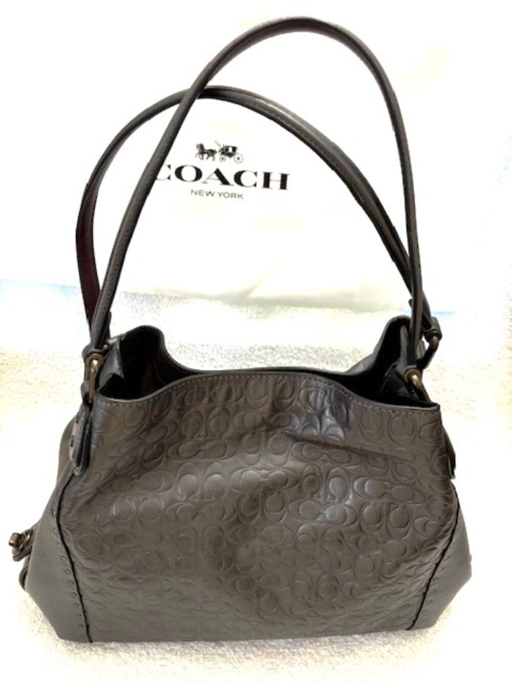 Coach limited edition metallic graphite Edie Shoulder Bag 31 signature leather